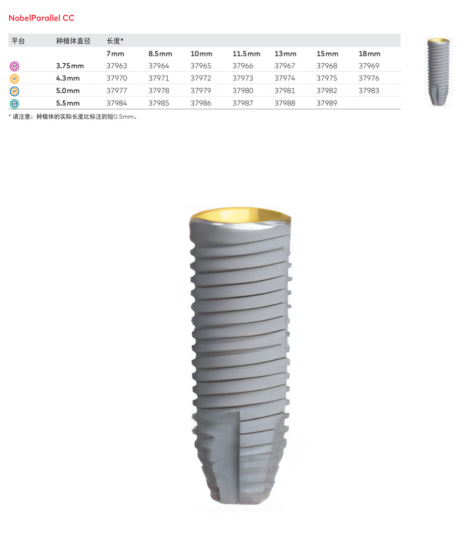 诺贝尔/Nobel NobelParallelCC牙科种植体 NP3.75×7mm-pcc